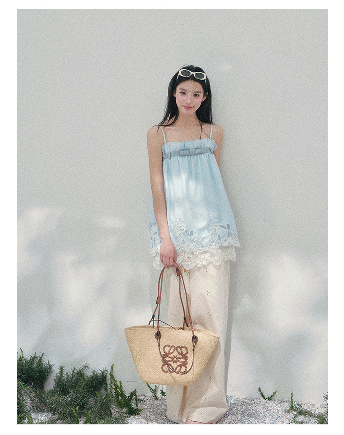 “Bouquet Summer” Glacier Blue Lace Babydoll Top