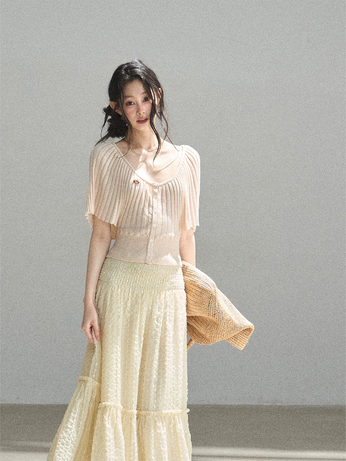 "Orange Sugar Glow" Blush Pink Convertible Off-Shoulder Knit Top