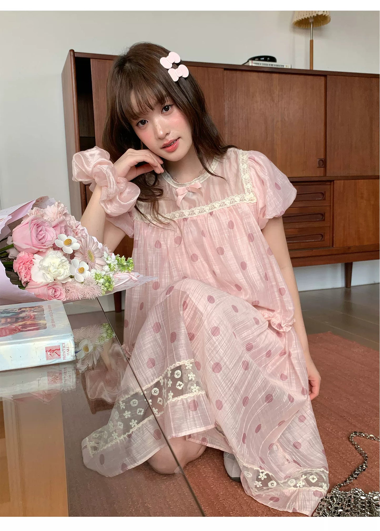 [RF] “Peach Polka Daydream” Pink Polka Dot Two-Piece Skirt Set