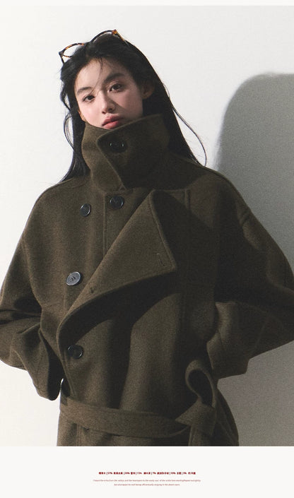 OAKMOO/ "The Flowers Are in Full Bloom" Jade Green Wool-Blend Short Belted Coat