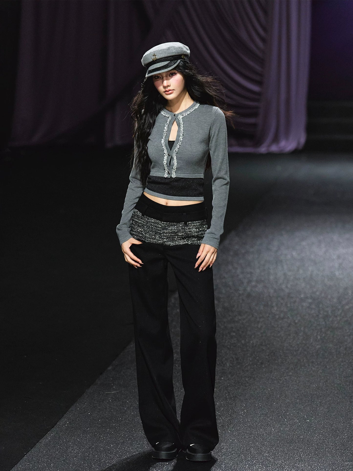 "Midnight Atelier" Black Double-Waist Straight-Leg Trousers