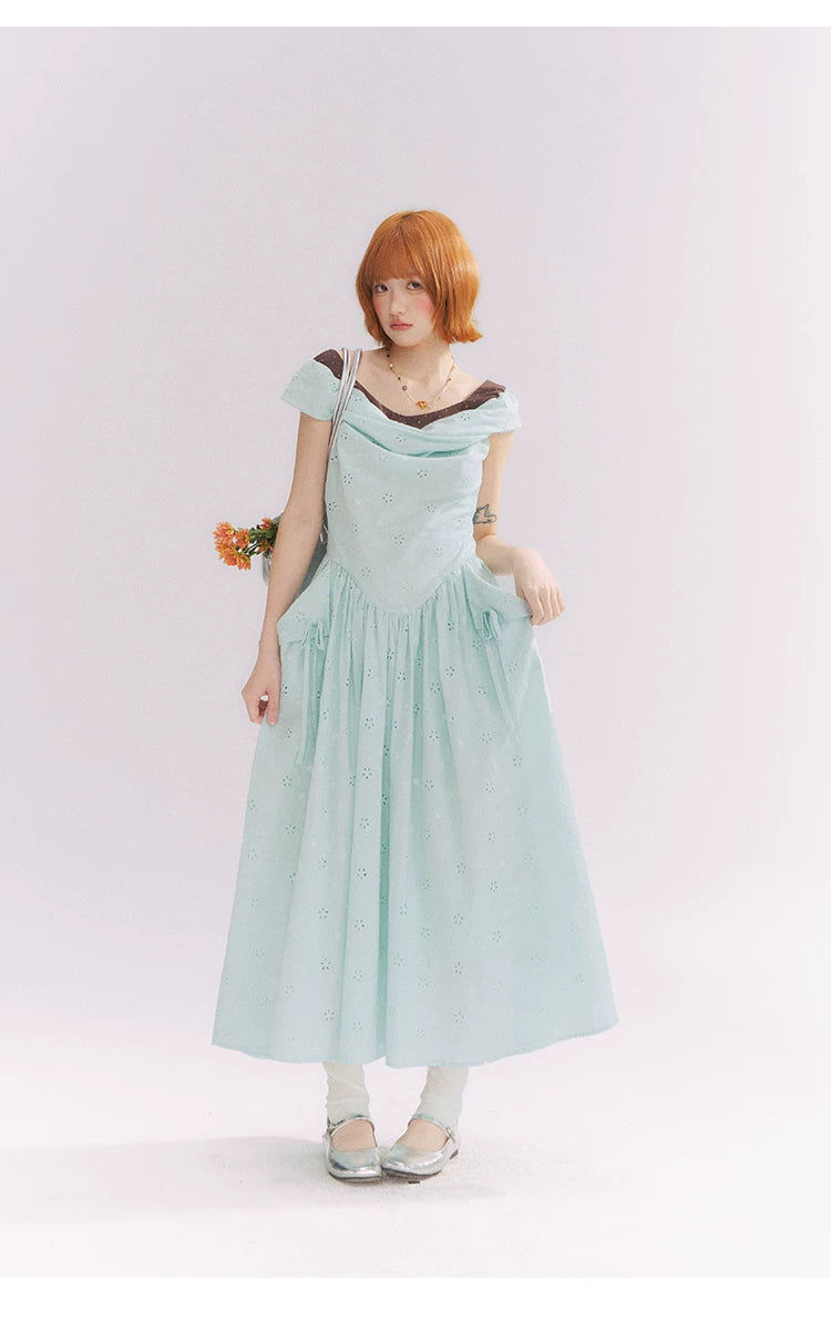 “Heartfelt Rendezvous” Mint Green French Embroidered Cutout Dress
