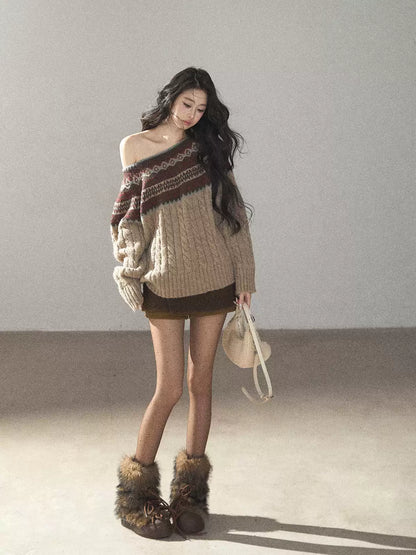 AOMALM - Mocha Musk Fair Isle Wool-Blend Sweater