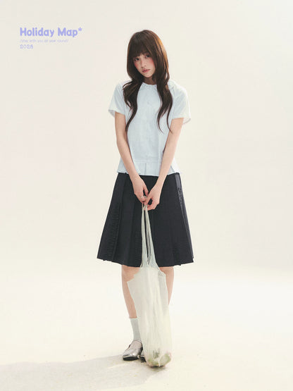 "Citrus Sea Salt" Stripe Lace Peter Pan Collar Pleated Shirt (White Blue / Blue White)