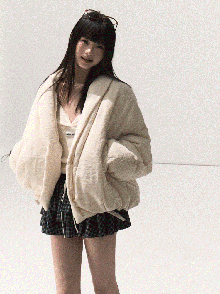 OAKMOO/ Beige 90% White Duck Down Cropped Puffer Jacket
