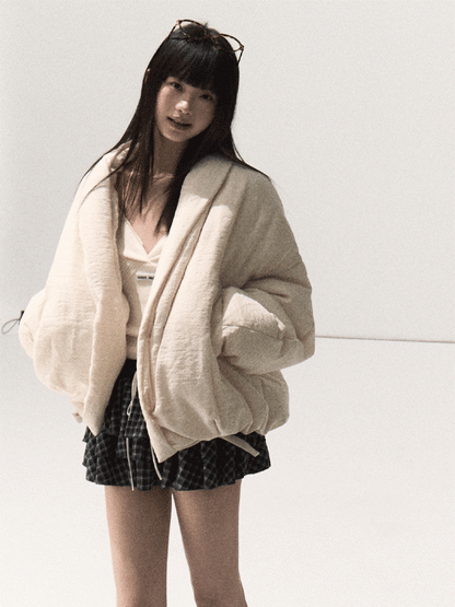 OAKMOO/ Beige 90% White Duck Down Cropped Puffer Jacket