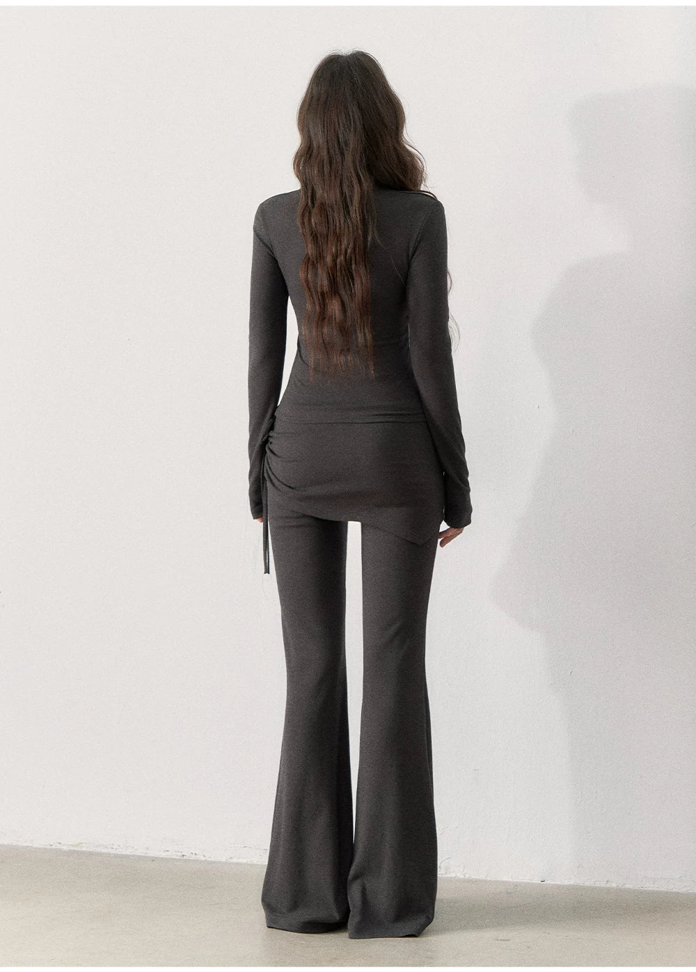 [TMMG] Lace-Trimmed Layered Knit Top & Flared Pants Set