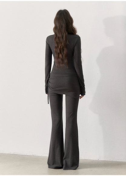 [TMMG] Lace-Trimmed Layered Knit Top & Flared Pants Set