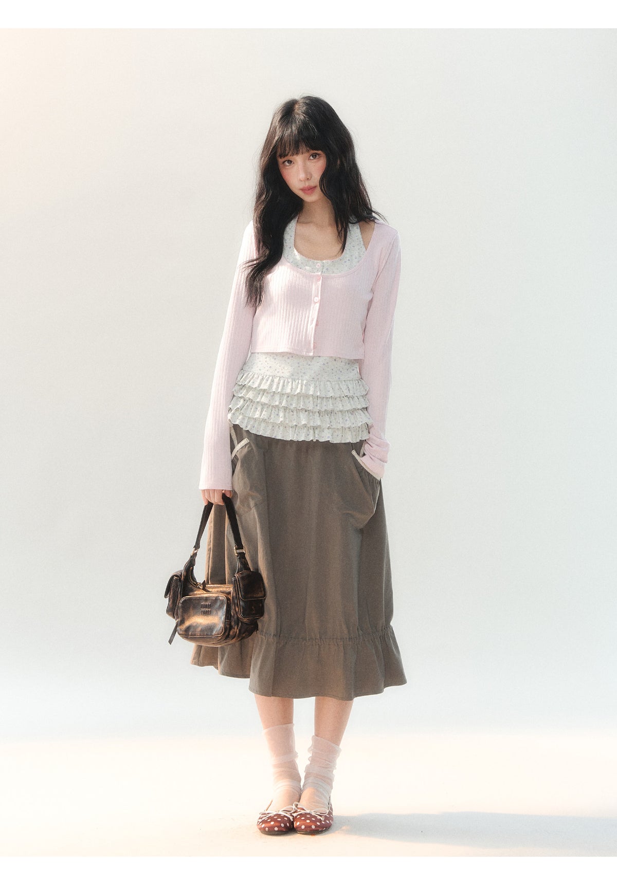 [CAN] "Soft Konjac Cloud" Lightweight Knit Cardigan & Floral Layered Cami