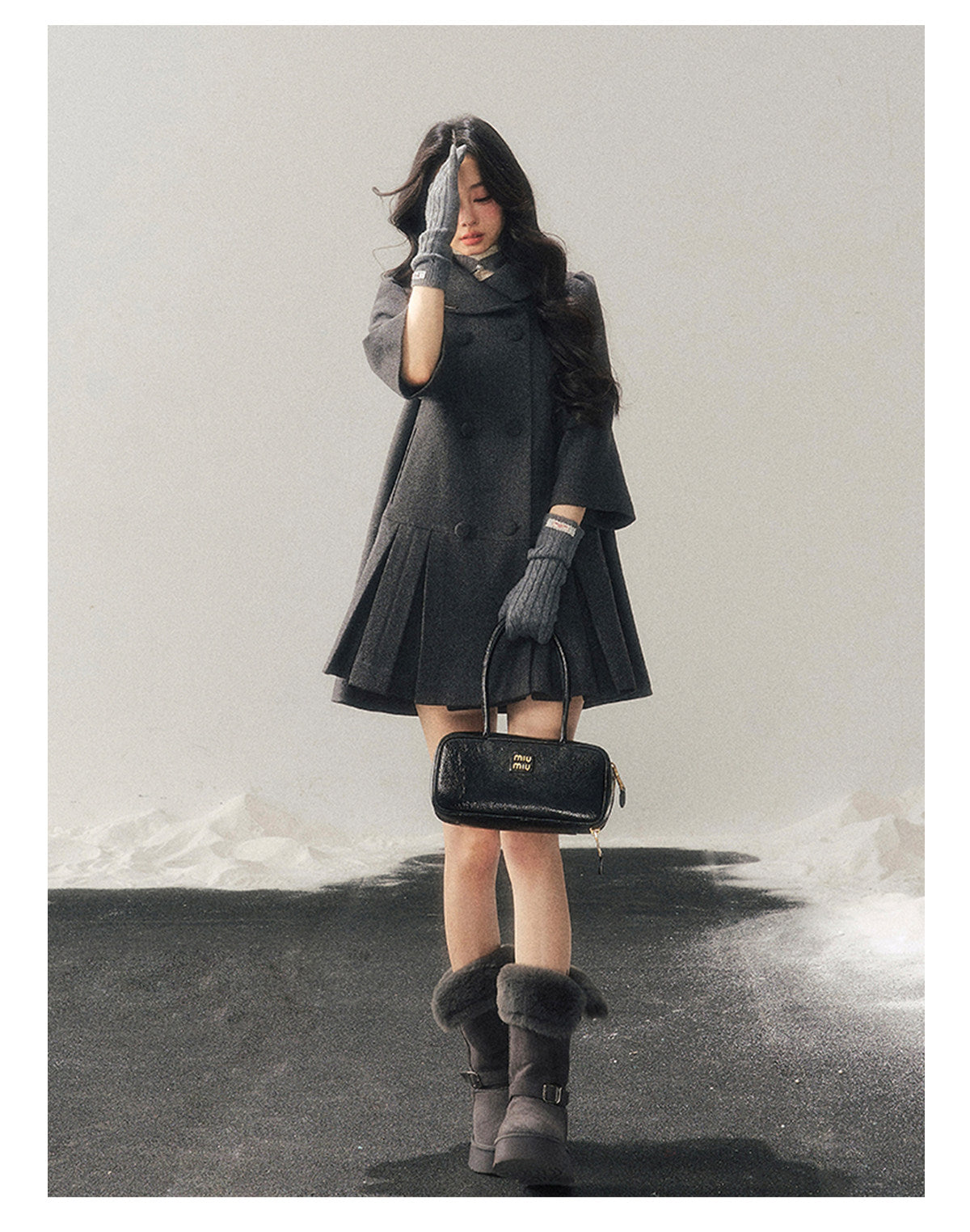 少也眼 "Luxembourg Heiress" Deep Rock Gray Preppy Wool-Blend Mid-Length Coat