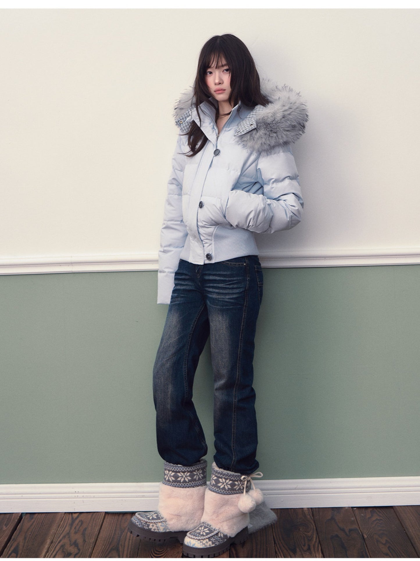 Soote Season - Glacier Blue City Sport Cinched-Waist Short Down Jacket