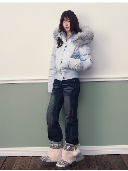 Soote Season - Glacier Blue City Sport Cinched-Waist Short Down Jacket