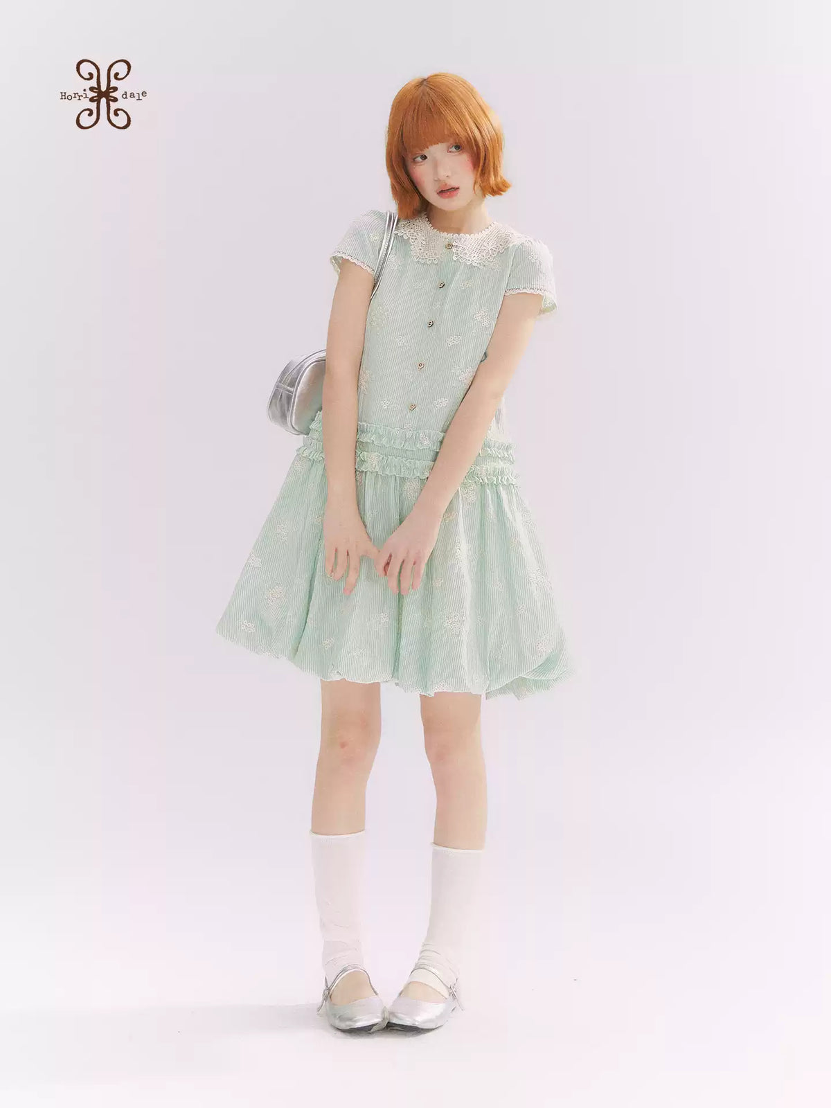 “Mint Lime” Green Stripe Lace Babydoll Dress