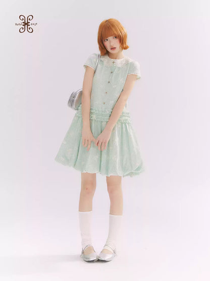 “Mint Lime” Green Stripe Lace Babydoll Dress