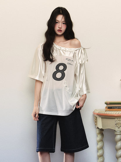 1P - “The Girls” Glossy Mesh Rose Jersey Top