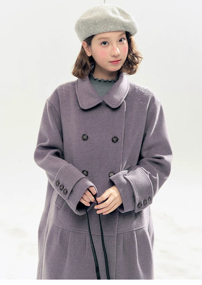 "Winter Chime" Double-Breasted Quilted Wool-Blend Coat (Smoky Purple/ Ash Gray)