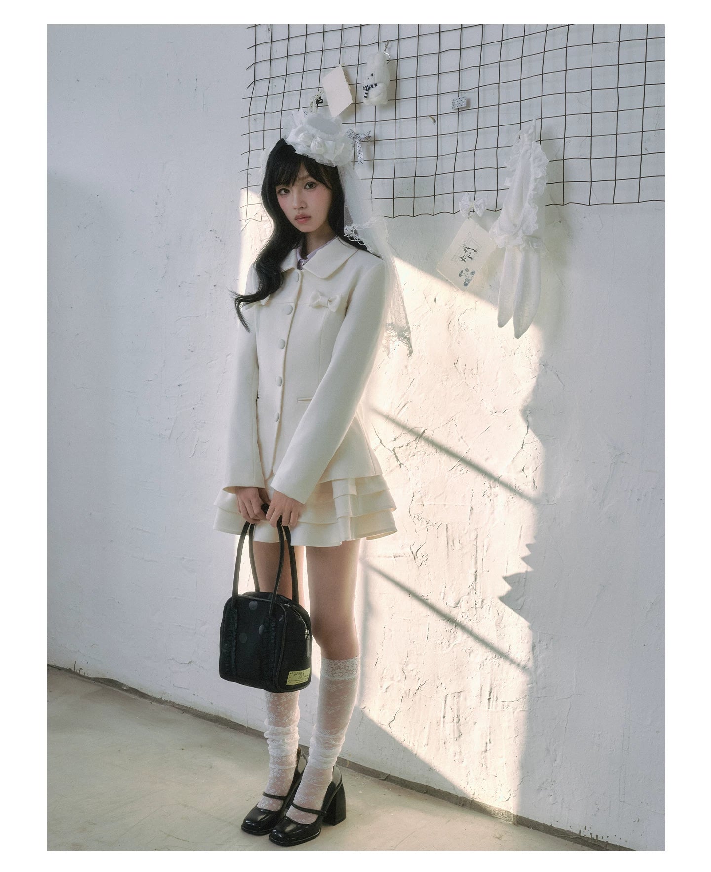 "Showa Girl" Tailored Layered Collection (Blazer / High-Waist Skirt / Victorian Shirt / Mesh Overlay Skirt)
