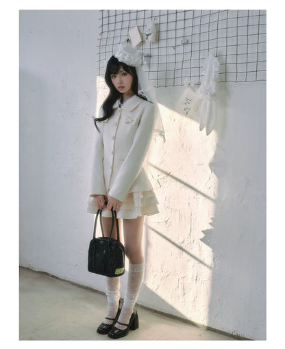 "Showa Girl" Tailored Layered Collection (Blazer / High-Waist Skirt / Victorian Shirt / Mesh Overlay Skirt)