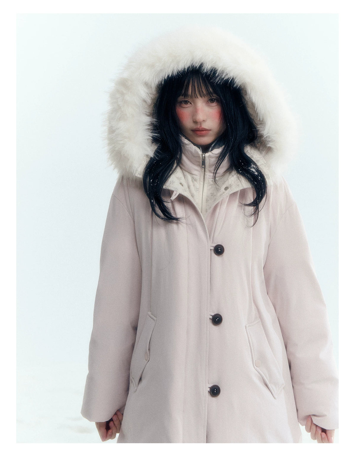 Horridale - Snow-Dusted Floral 90% White Duck Down Puffer Jacket (Light Peach Pink / Silver Gray)