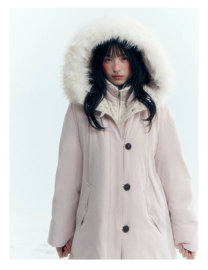 Horridale - Snow-Dusted Floral 90% White Duck Down Puffer Jacket (Light Peach Pink / Silver Gray)
