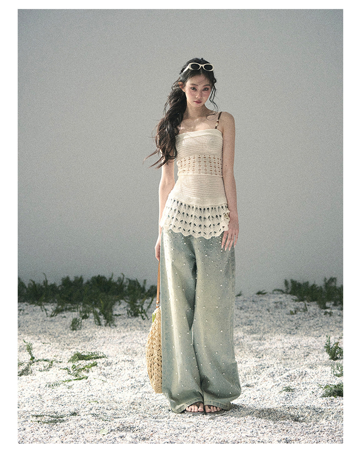 “Fractured Presence” Ivory Open-Knit Cami Top