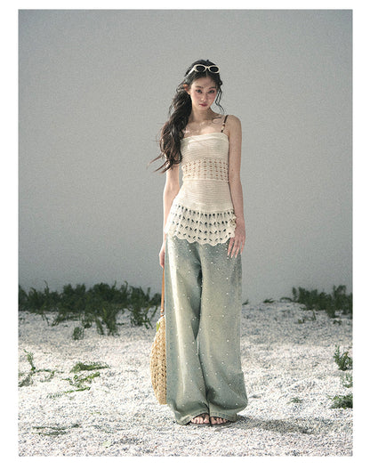 “Fractured Presence” Ivory Open-Knit Cami Top