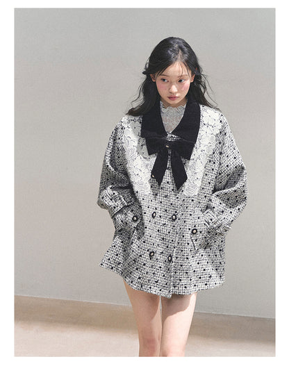 少也眼 “Soft-Focused Moment” Black Tweed Lace Jacket 975642