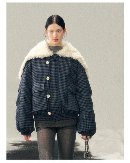 少也眼 “Silent Indigo” Academy Blue Quilted Wool-Collar Jacket