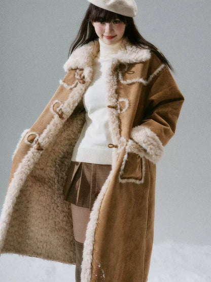 LOST FOREST - Cream Oak Vintage Collegiate Faux Fur-Lined Toggle Coat – Warm Orange Brown