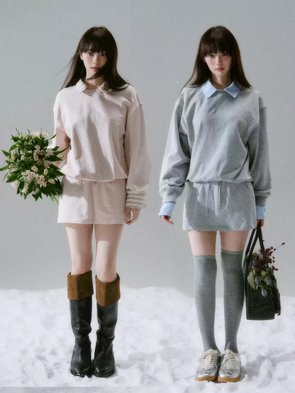 LOST FOREST - Radiant Seasons Japanese Collegiate Sweatshirt & Skirt Set – Gray