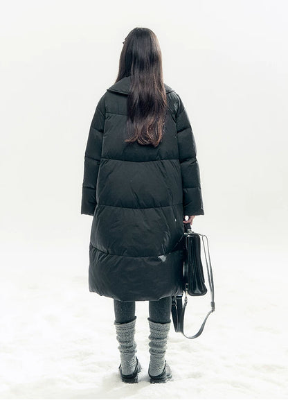 "Starry Night Little Witch" Black Long Down Coat with Detachable Bunny Bow Collar