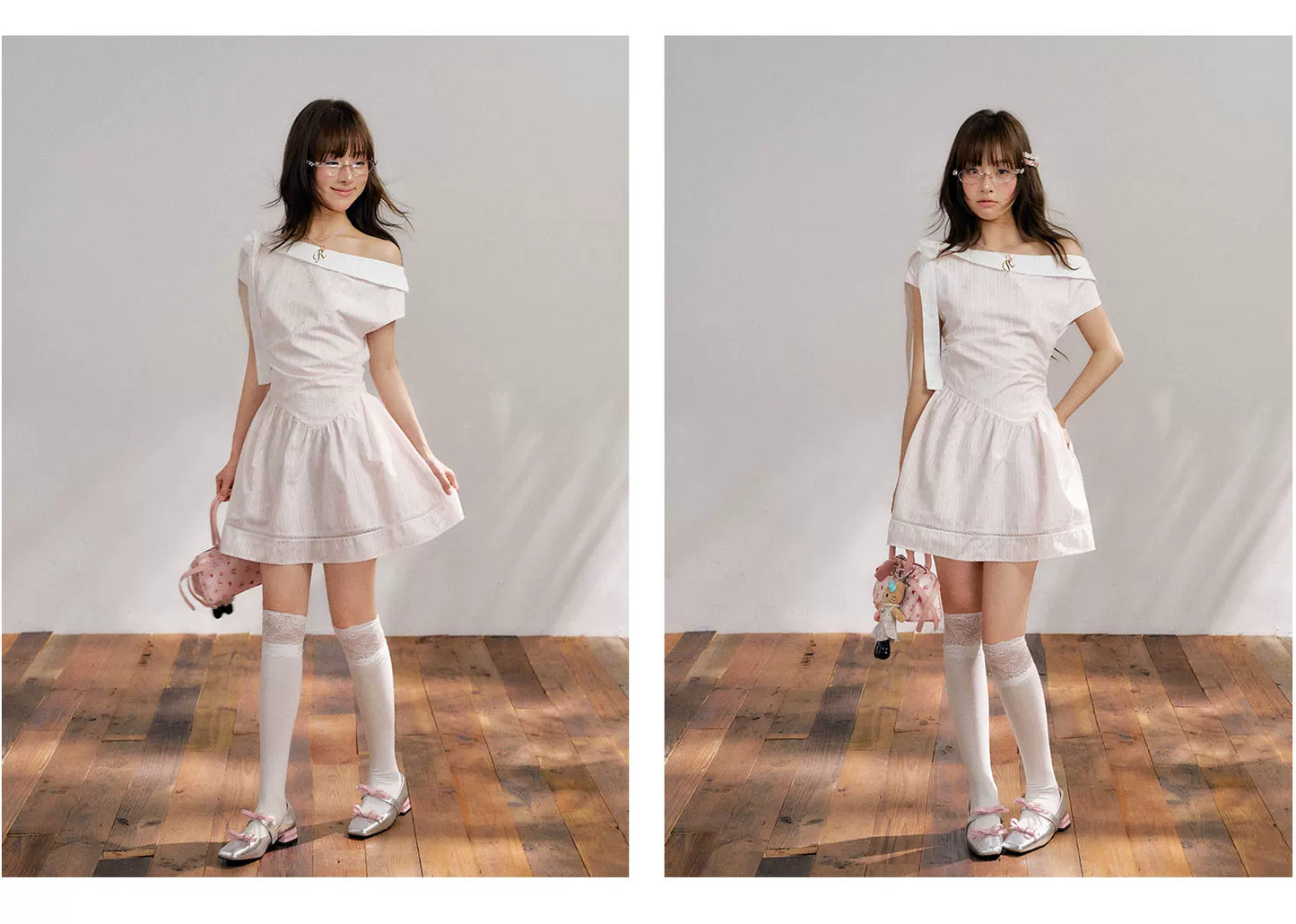 “Cloud Ballet Reverie” Blush Pink Off-Shoulder Dress