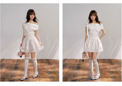 “Cloud Ballet Reverie” Blush Pink Off-Shoulder Dress