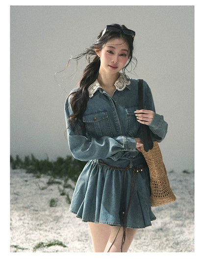 “Falling Into Your Gaze” Vintage Blue Denim Babydoll Dress