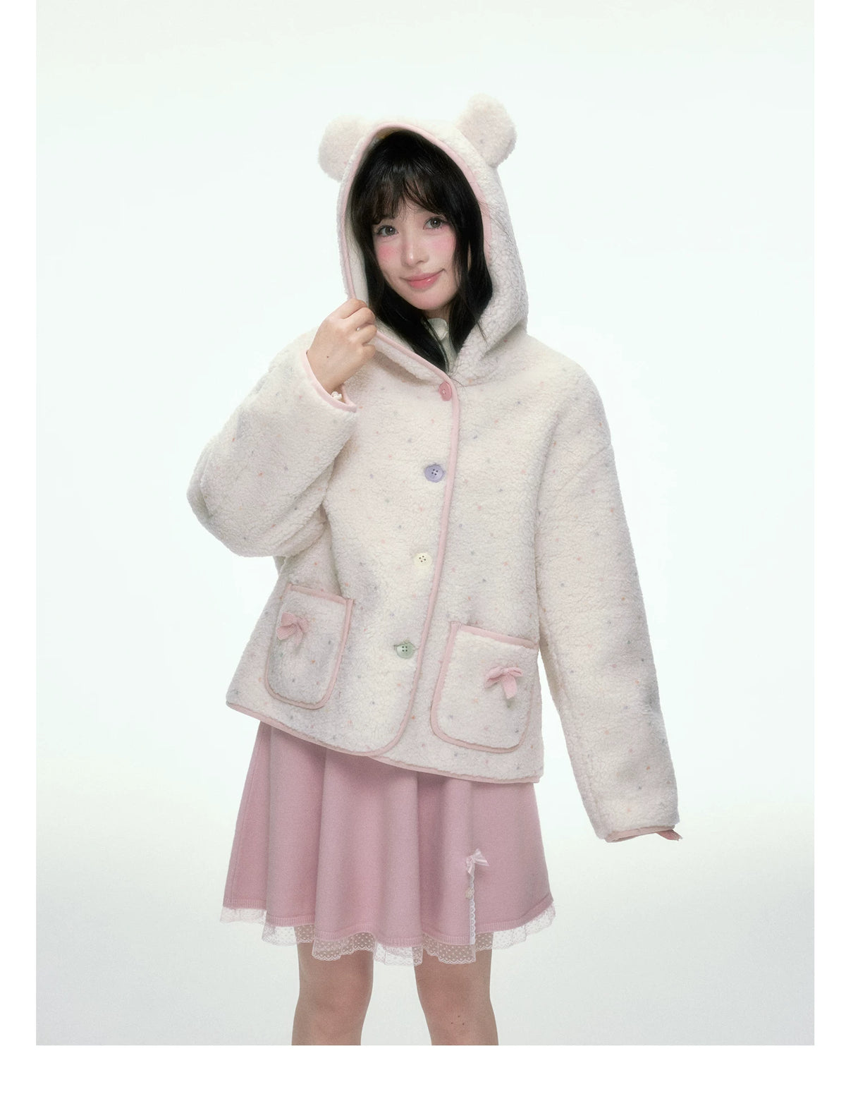 BIBIBENCY - Ivory Faux Shearling Cropped Jacket