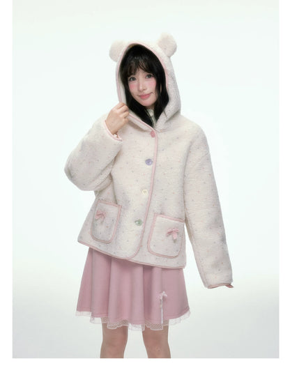 BIBIBENCY - Ivory Faux Shearling Cropped Jacket