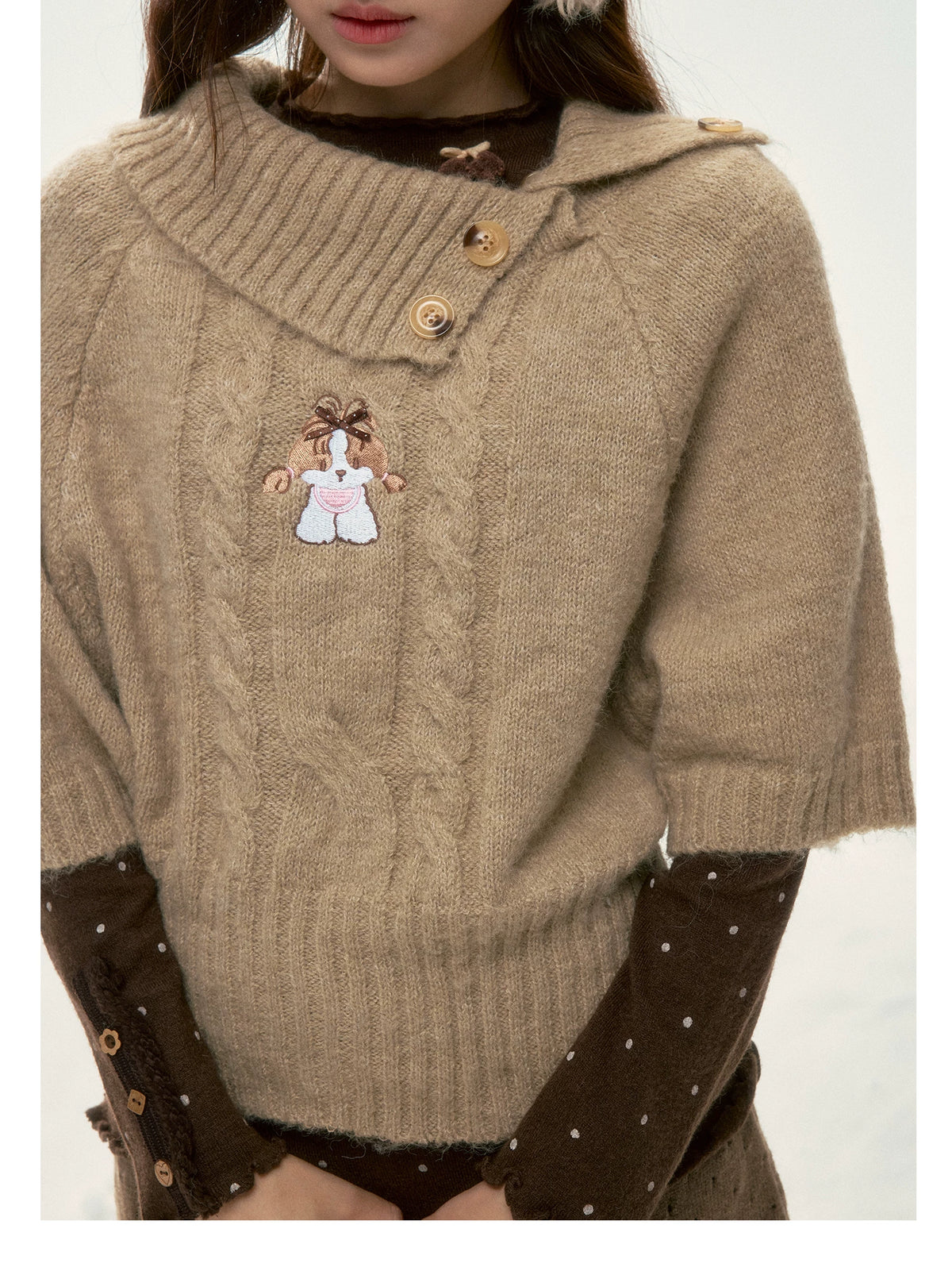 BIBIBENCY - Light Brown Puppy Short-Sleeve Knit Sweater