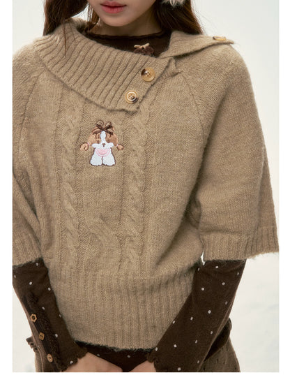 BIBIBENCY - Light Brown Puppy Short-Sleeve Knit Sweater