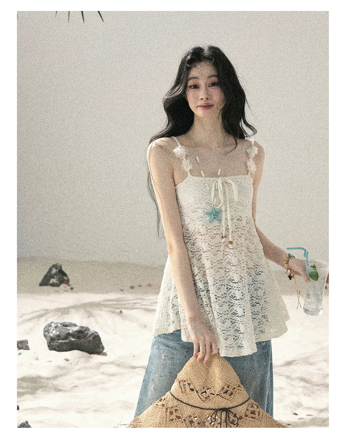 "Morning Mist" Frost White Lace Sheer Cami Top 65123