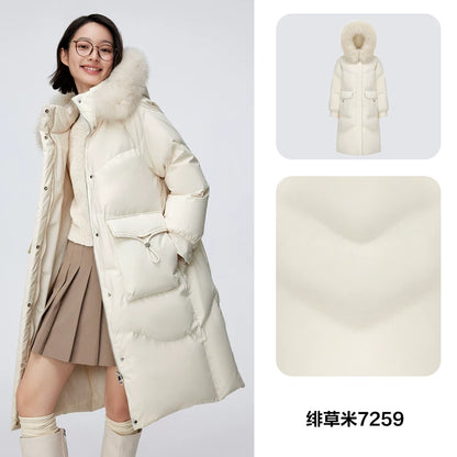 Urban Warm Fox-Fur Collar Mid-Length Down Jacket B40145212