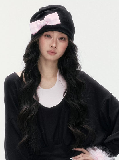 24olvides - [FREE GIFT] Winter Accessories Set: Faux Fur Scarf, Bucket Hat & Satin Bow Brooch