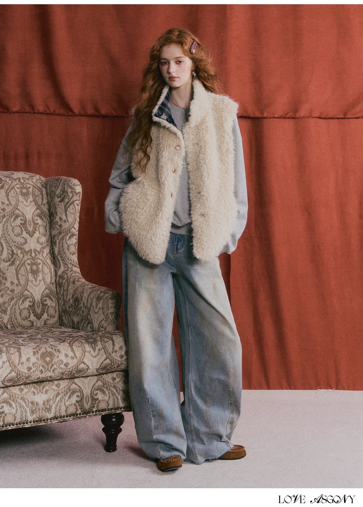 ASGONY - Reversible Plaid & Faux Fur Stand-Collar Vest