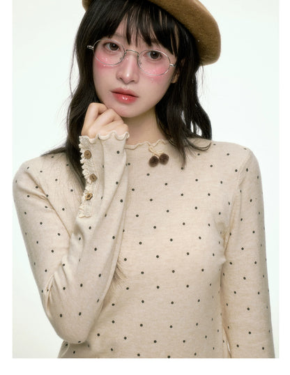 BIBIBENCY - Beige Polka Dot Knit Pullover