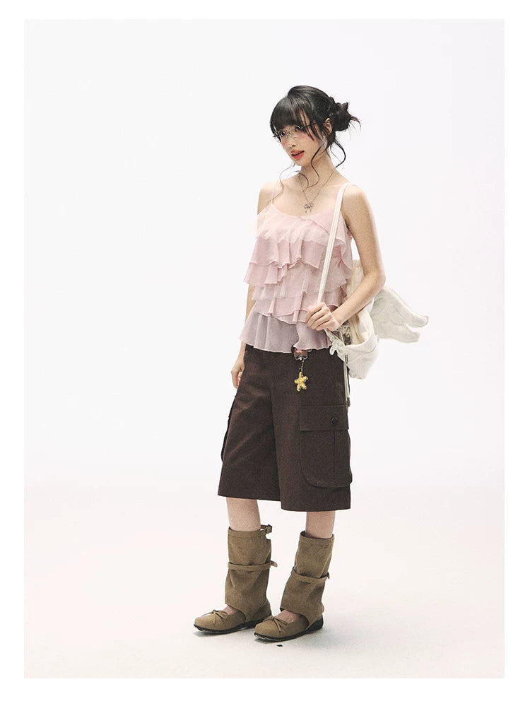 "Star Haven" Tiered Ruffle Cami Top (Cloud Blush Pink/ Moonlight Gray)