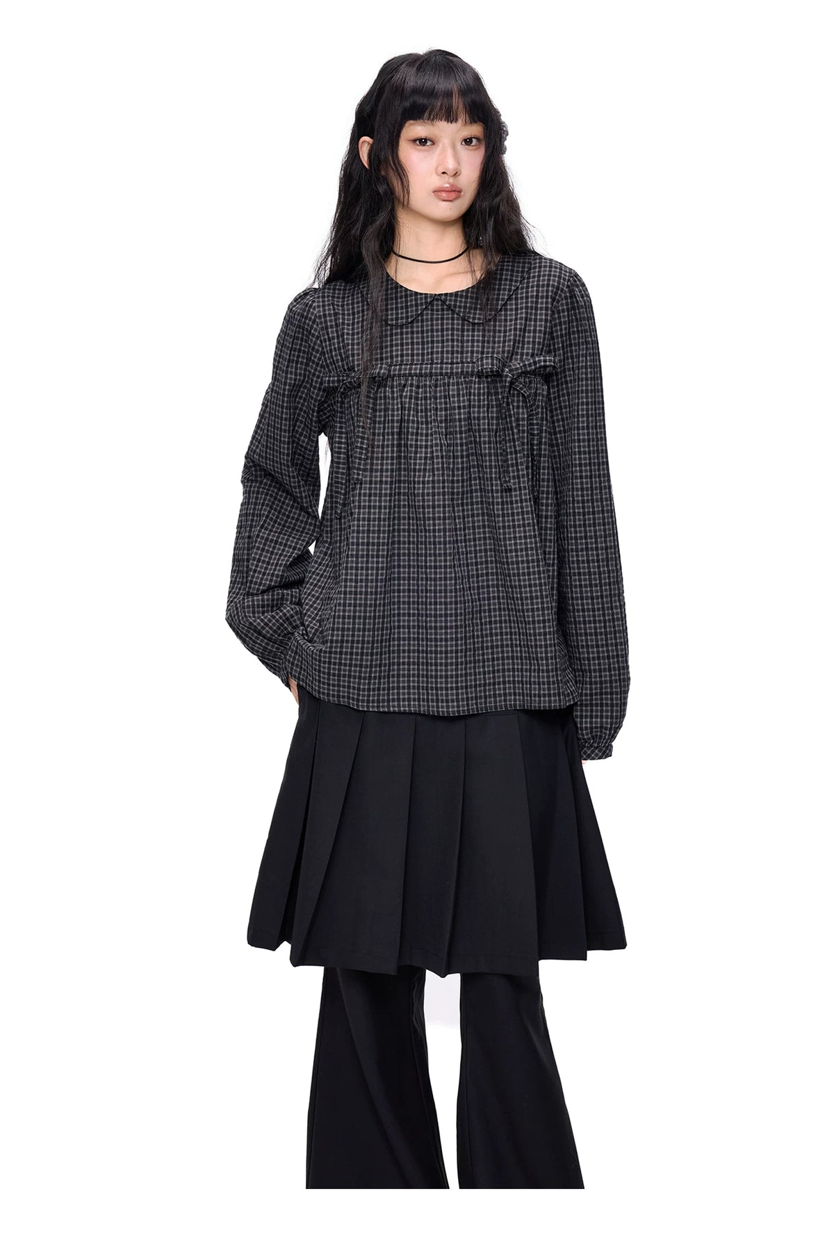 EZEK | Peter Pan Collar Gingham Shirt with Bubble Sleeves