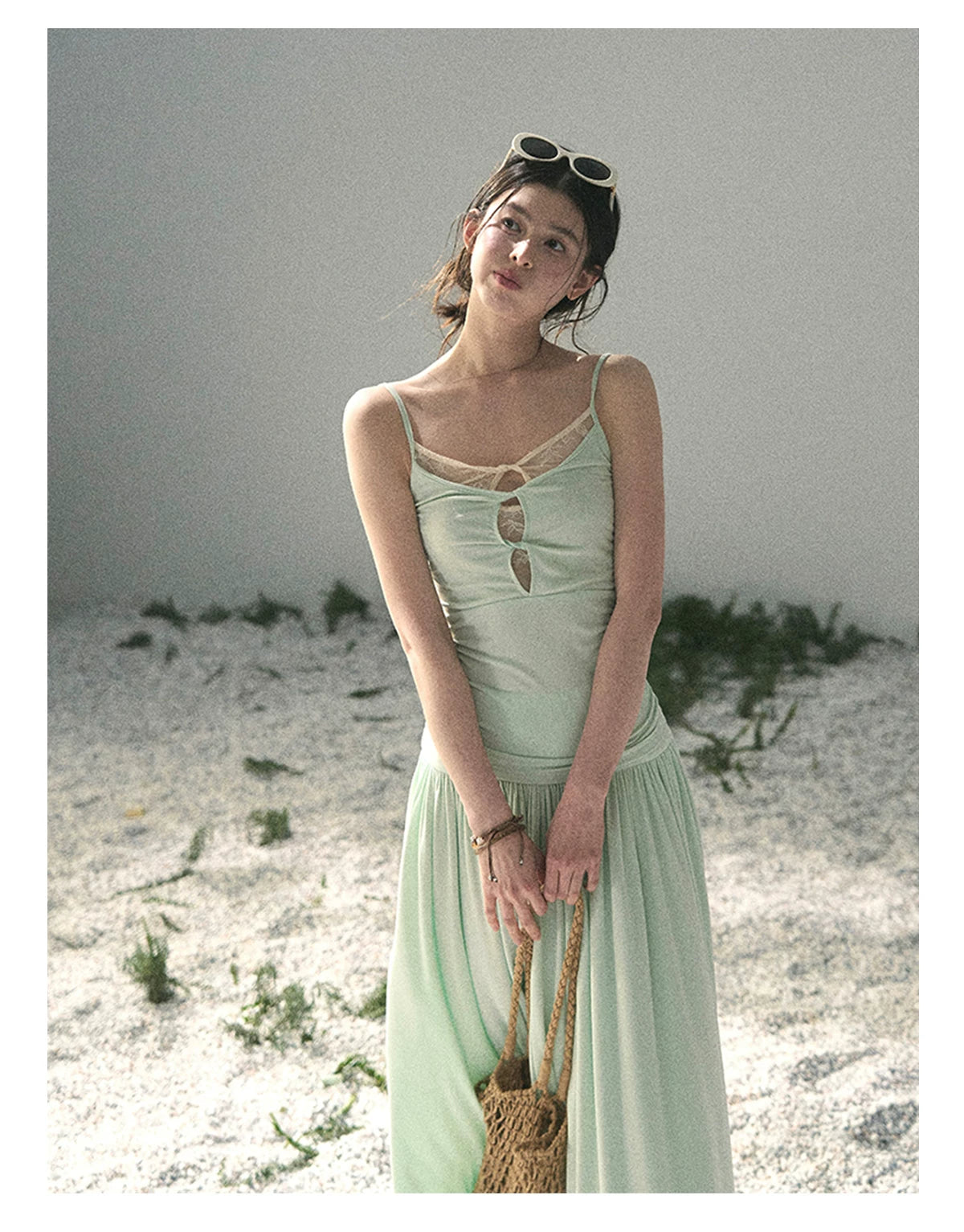 “Mint Afterglow” Jade Green Twist Cutout Top & Maxi Skirt