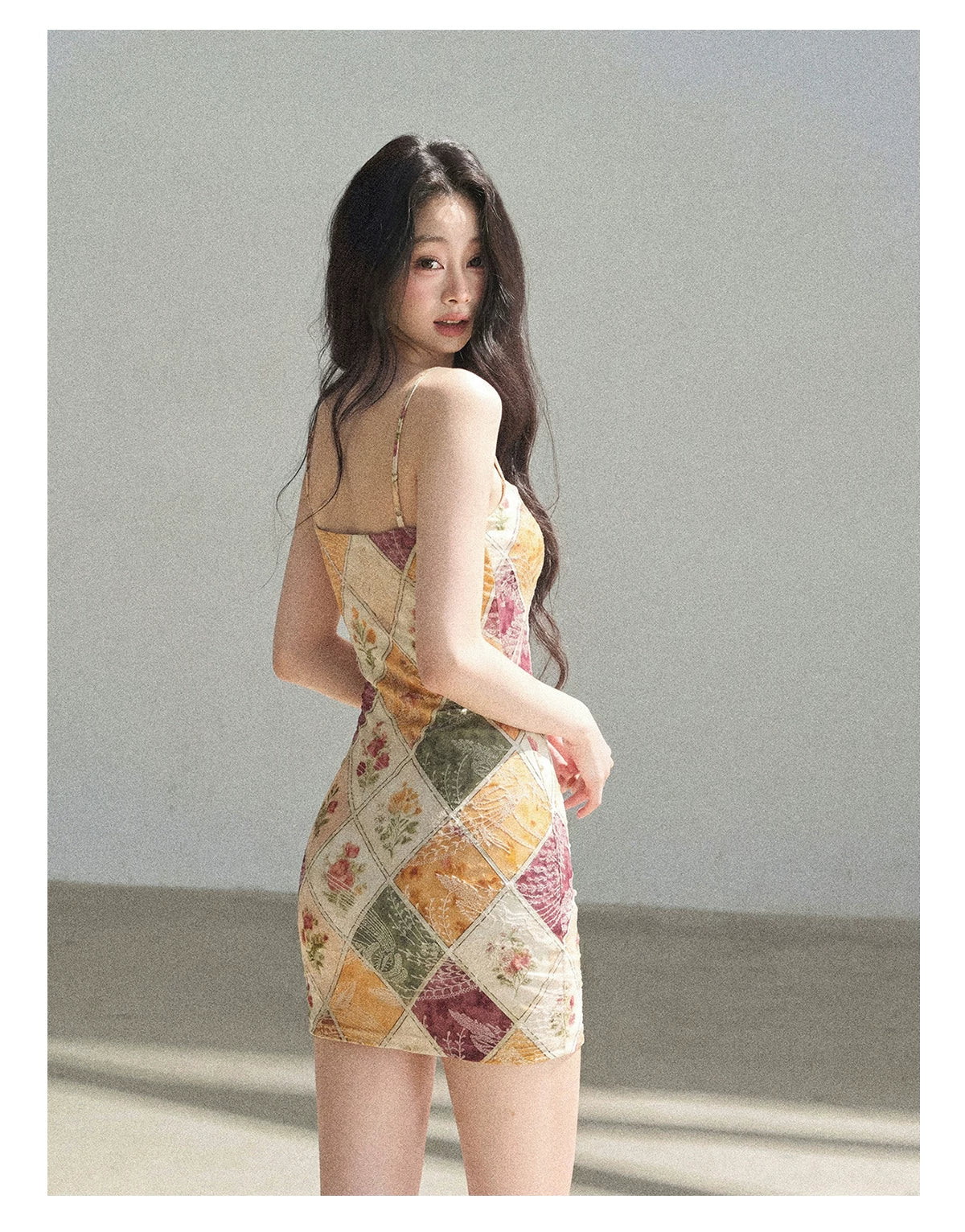 "In Her Lingering Gaze" Van Dyke Brown Floral Cami Bodycon Mini Dress