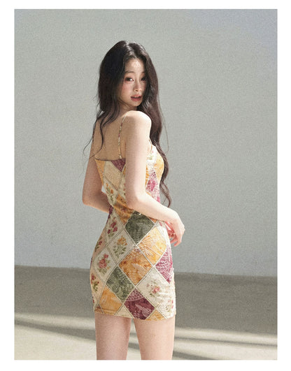 "In Her Lingering Gaze" Van Dyke Brown Floral Cami Bodycon Mini Dress