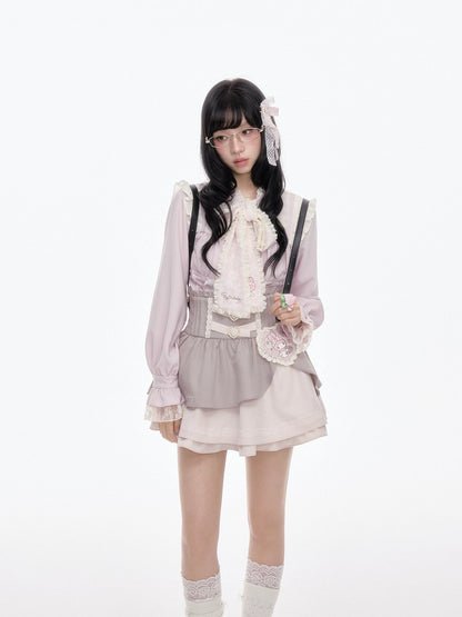 “Melody Mark!” Pink Shirt + Tiered Skirt + Bloomers Set