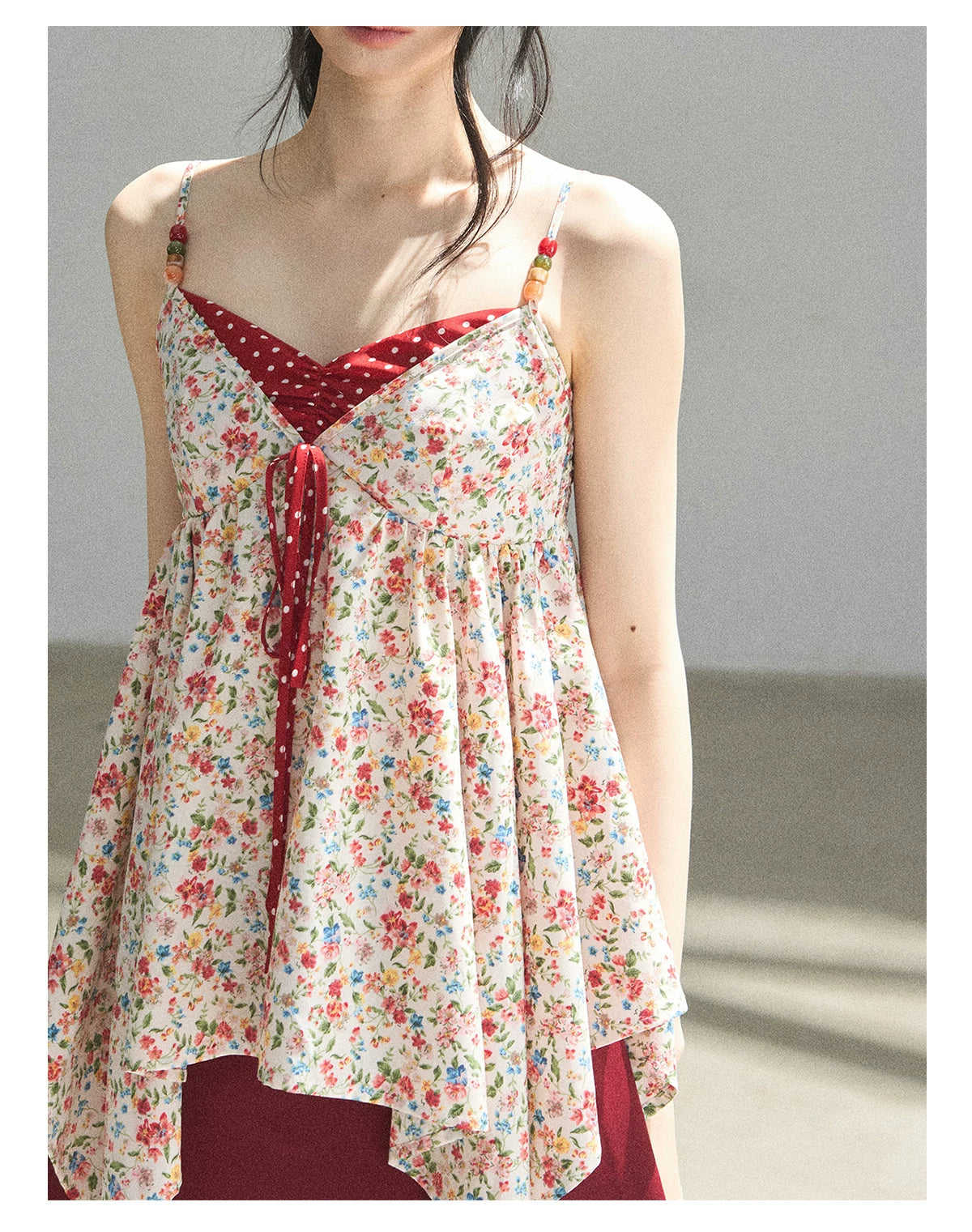 "Berry Petals" Dutch Cream Layered Floral Asymmetrical Peplum Top